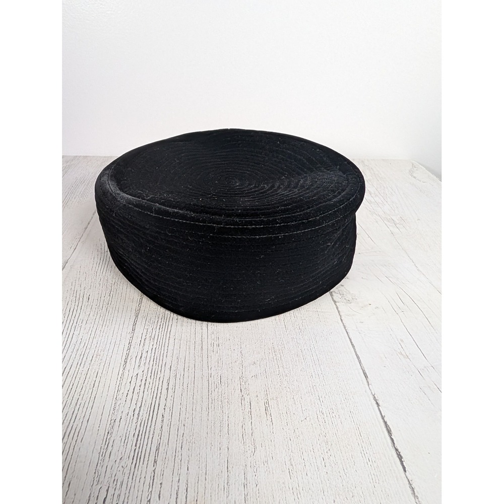 Vintage 1950s Junior B Black Velvet Pillbox Hat Union Made USA Mod Mid Century